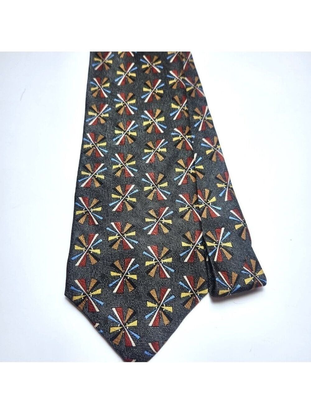 Gianfranco Ruffini Silk Tie Black Geometric Abstract Kaleidoscope Pattern OS